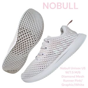Nobull Diamond Mesh Runner Pink Graphic White Unisex lace sneakers Women's 7.5